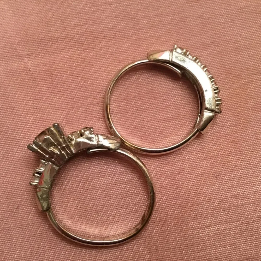 Set of 2 Adjustable Silvertone CZ Rings